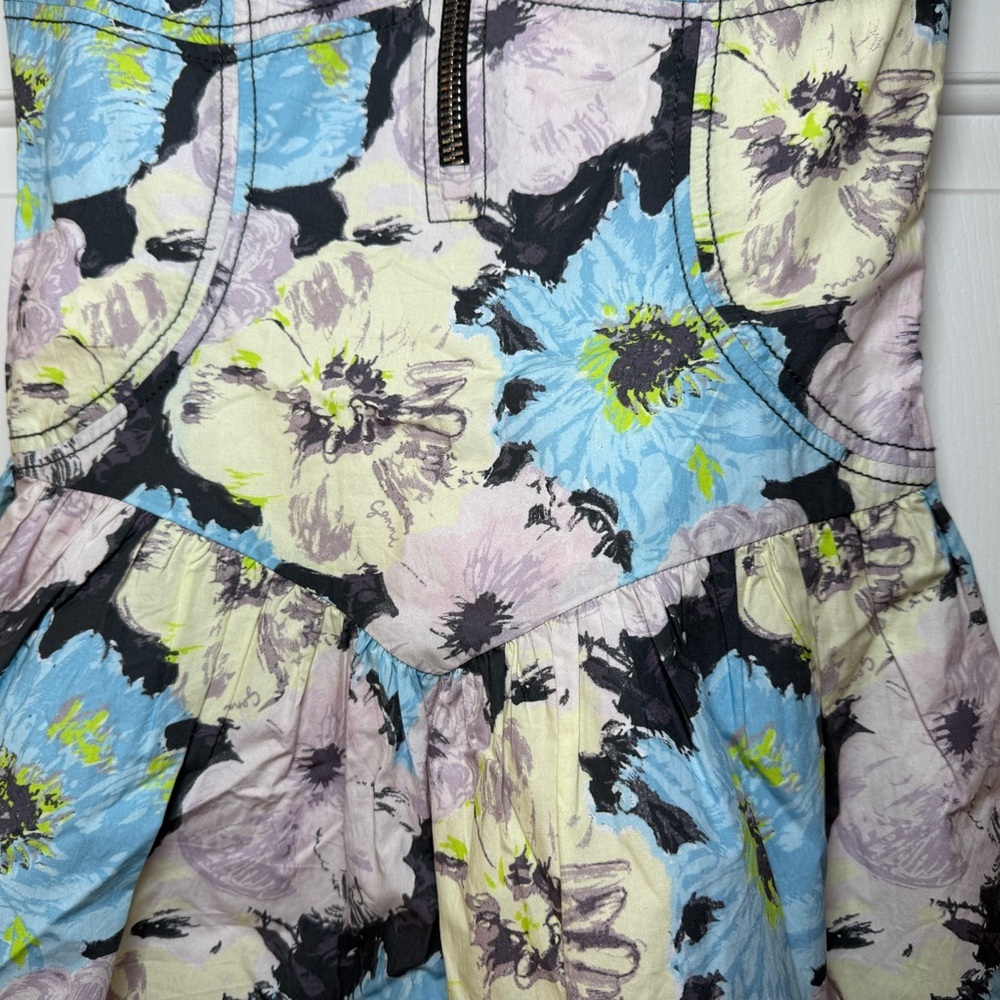 Ganni Floral Printed Sleeveless Cotton Poplin Mini Dress Size US 0, Euro 32 - Picture 11 of 12